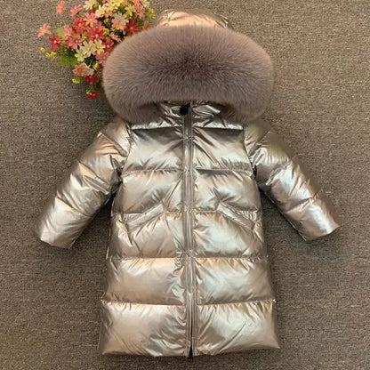 Children Girl boy Winter real fur thickened down jackets 90 down Long Coat jacket overcoat baby kids clothing -30 outwear ws1245