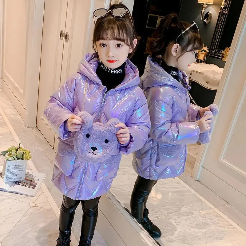 4 5 6 7 8 9 10 11 12 Years Winter Girls Down Jacket Keep Warm Cute Bear Fashion Hooded Little Princess Coat Children's Clothing