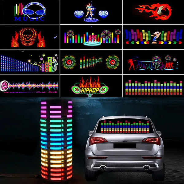 Car Sticker Music Rhythm LED Flash Light Lamp Car Rear Windshield Decorative Light Sound Activated Equalizer With Control Box