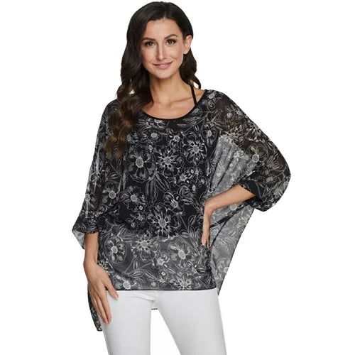 BHflutter 4XL 5XL 6XL Plus Size Blouse Shirt Women New Striped Print Summer Tops Tees Batwing Sleeve Casual Chiffon Blouses 2025