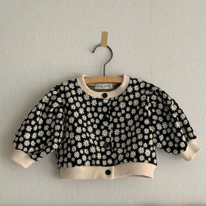 2025 Winter New Baby Girl Floral Cardigan Cotton Kids Coat Little Girls Jacket Single Breasted Princess Puff Sleeve Tops Clothes