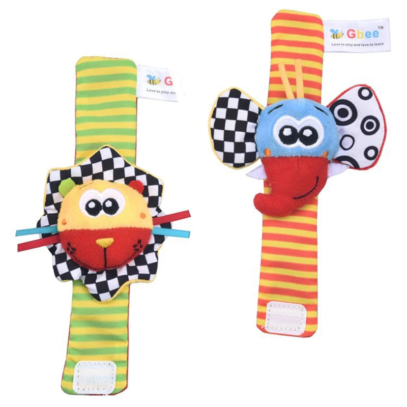 Baby Rattles Socks Toys 0 12 Months Newborn Infant Cartoon Plush Socks Wrist Strap Foot Finder and Wrist Rattles Toys for Babies