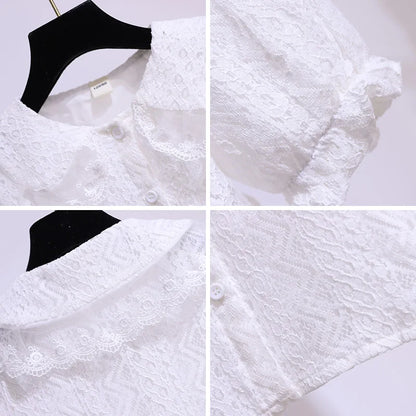 Girls White Lace Blouses for Children Baby Shirt Top Spring & Autumn Kids Full Sleeve White England Style Shirt  Clothes 2-8Y