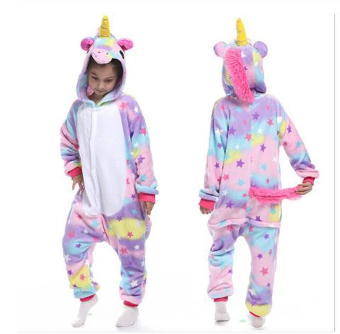 New Children Pajamas Winter Sleepwear Boys Onesies Girls Pyjama Set Cute Stitch Unicorn Skeleton Animal Kids Pijamas Jumpsuit