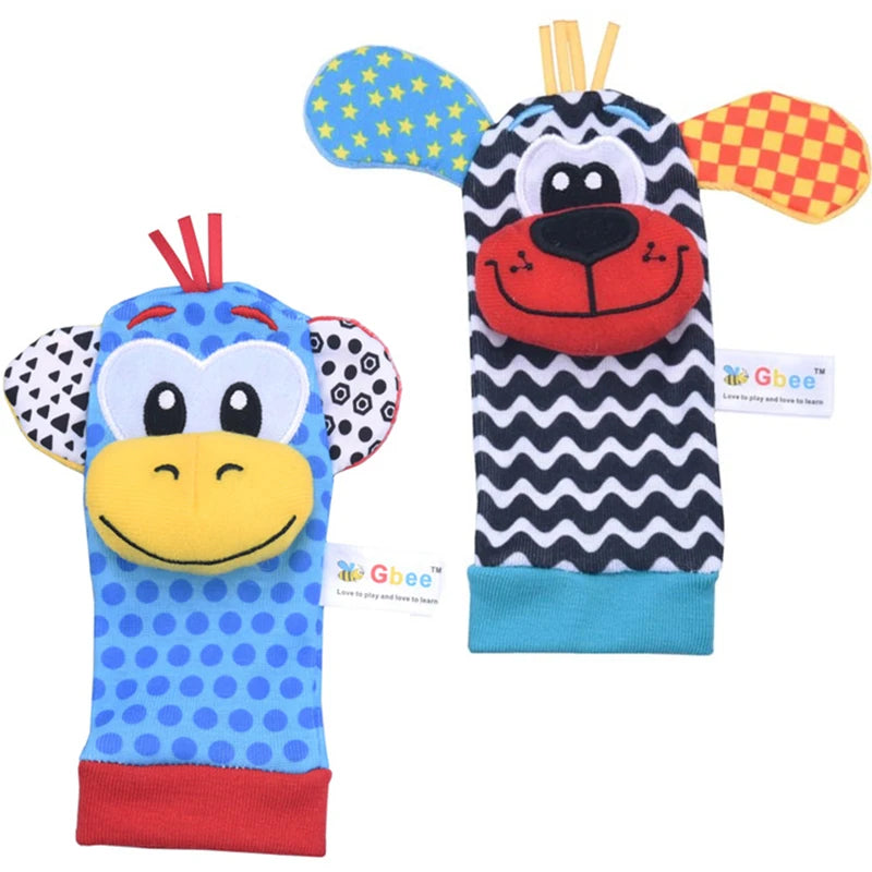 Baby Rattles Socks Toys 0 12 Months Newborn Infant Cartoon Plush Socks Wrist Strap Foot Finder and Wrist Rattles Toys for Babies