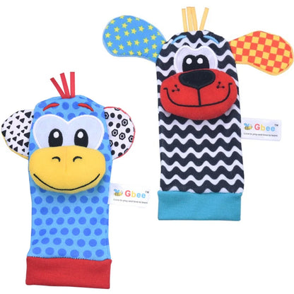 Baby Rattles Socks Toys 0 12 Months Newborn Infant Cartoon Plush Socks Wrist Strap Foot Finder and Wrist Rattles Toys for Babies