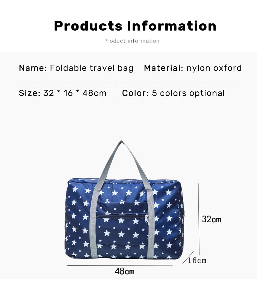 Nylon Foldable Duffel Bag Travel Organizer Weekend Hand Bags Portable Suitcases Large Travel Clothing Storage Bag Women's Tote