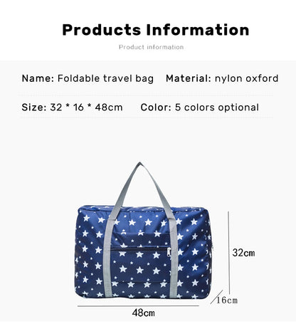 Nylon Foldable Duffel Bag Travel Organizer Weekend Hand Bags Portable Suitcases Large Travel Clothing Storage Bag Women's Tote