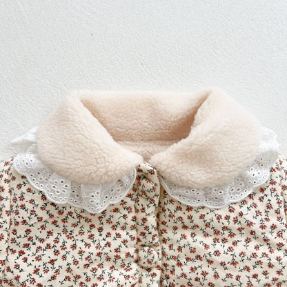 Fashion Baby Girl Winter Clothes Jacket Thick Lamb Lace Collar Infant Toddler Child Warm Floral Coat Baby Outwear Cotton 0-3y