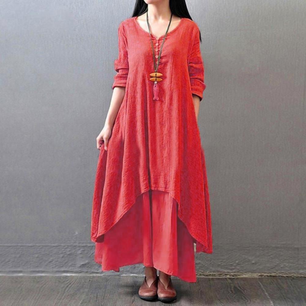 Spring Summer Women Long Cotton Linen Dress