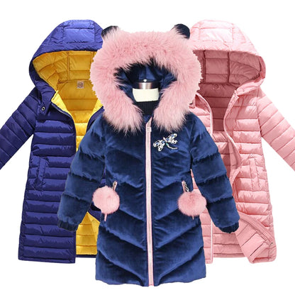 Children Down Coat Winter Teenager Thickened Hooded Cotton-padded Parka Coat Kids Warm Long Jackets Toddler Kids Outerwear