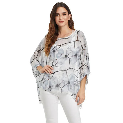 BHflutter 4XL 5XL 6XL Plus Size Blouse Shirt Women New Striped Print Summer Tops Tees Batwing Sleeve Casual Chiffon Blouses 2025