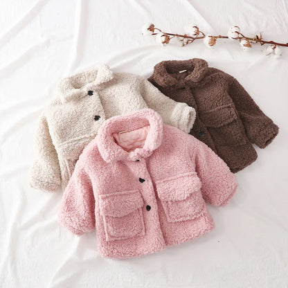 Fashion Baby Girl Boy Winter Jacket Thick Lamb Wool Infant Toddler Child Warm Sheep Like Coat Baby Outwear Cotton 1-8Y