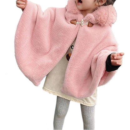 Toddler Baby Girls Cute Carseat Poncho Faux Fur Hooded Cape Cloak Thicken Fleece Jacket Coat Winter Outerwear Little Girls Coat