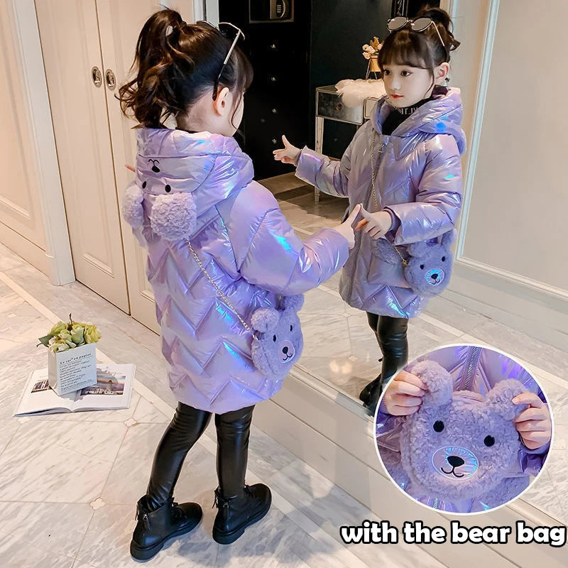 4 5 6 7 8 9 10 11 12 Years Winter Girls Down Jacket Keep Warm Cute Bear Fashion Hooded Little Princess Coat Children's Clothing