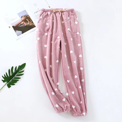 Winter Pajamas Home Pants For Women Elastic Trousers Loose Warm Thicken Fannel Pijamas Pants Sleepwear Printed Autumn Nightwear