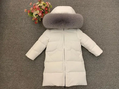 Children Girl boy Winter real fur thickened down jackets 90 down Long Coat jacket overcoat baby kids clothing -30 outwear ws1245