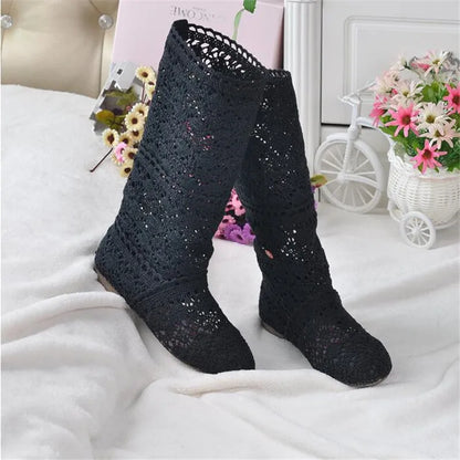 high quality 2025 Hollow Boots Shoes Breathable Knit Line Mesh boots Summer Women Boots Knee High Womens Shoes 34-41