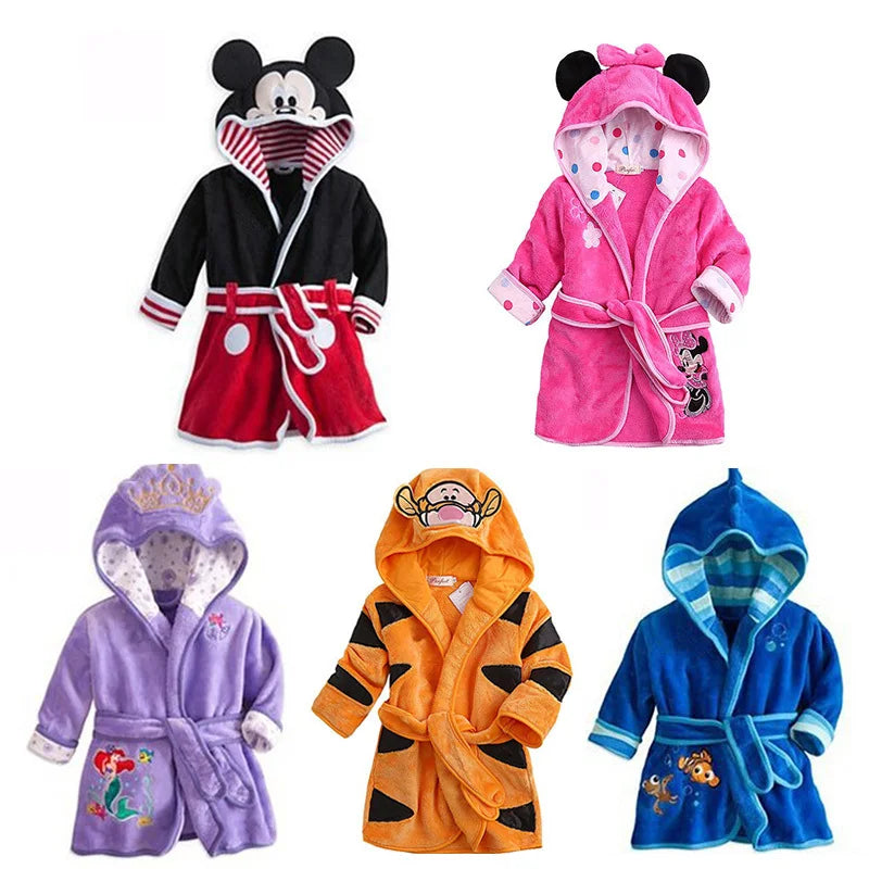 Children's Robes Kids Hooded Pajamas Clothes Child Boys Fleece Warm Bathrobes Girls Nightgowns Clothing Set Cartoon Sleepwear