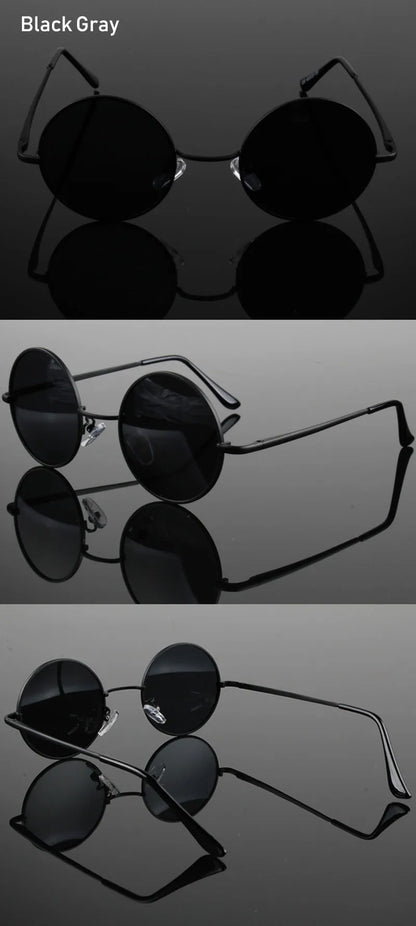 Retro Vintage Round Polarized Sunglasses Men Brand Designer Sun Glasses Women Alloy Metal Frame Black Lens Eyewear Driving UV400