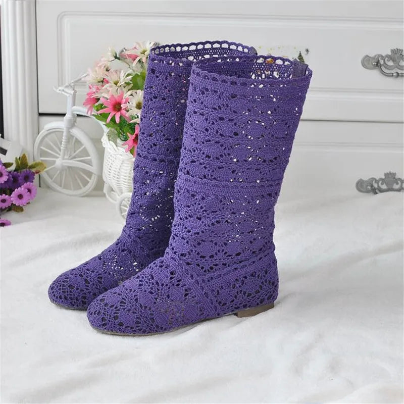 high quality 2025 Hollow Boots Shoes Breathable Knit Line Mesh boots Summer Women Boots Knee High Womens Shoes 34-41