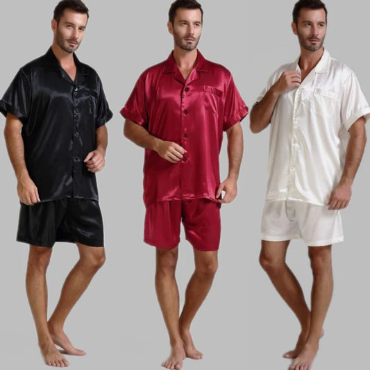 Mens Silk Satin Pajamas Pajama Pyjamas Short  Set  Sleepwear Loungewear U.S.S,M,L,XL,2XL,3XL ,4XL