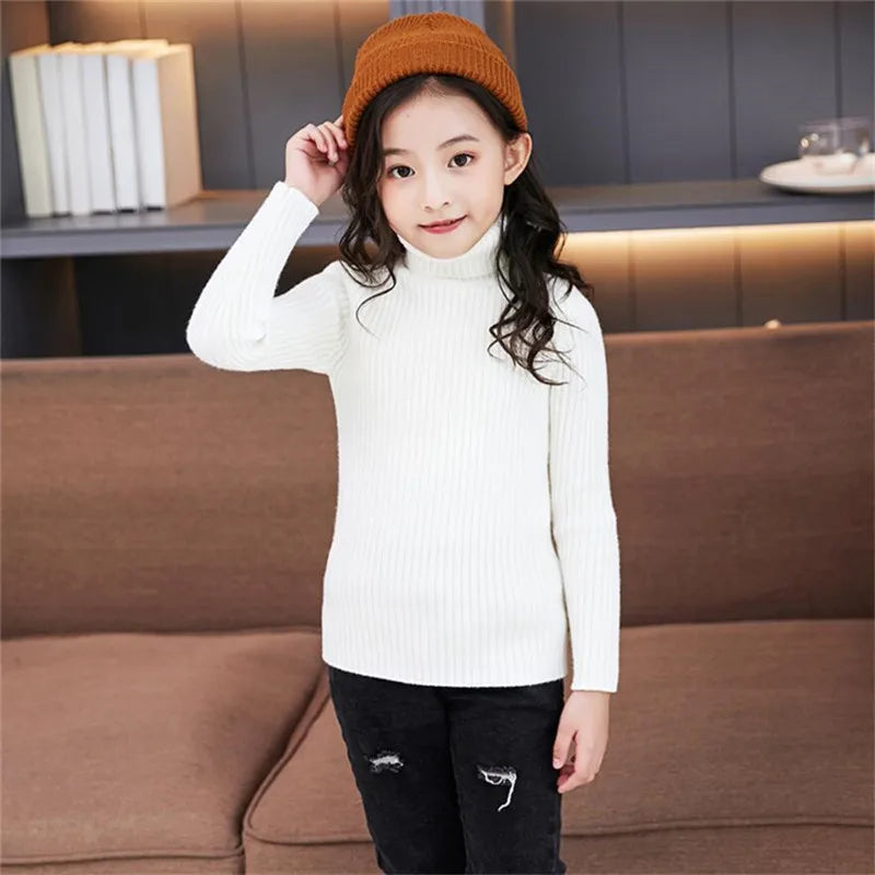 Baby Girls Winter Turtleneck Knitted Sweaters Clothes 2025 Autumn Children Boys Pullover Kids Knitwear