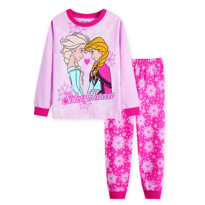 Free Shipping Girls Pajamas Kids Princess Anna Elsa Sleepwear Children Cartoon Clothing Set Baby Rapunzel Pijamas Cotton Pyjama