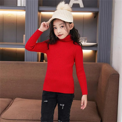 Baby Girls Winter Turtleneck Knitted Sweaters Clothes 2025 Autumn Children Boys Pullover Kids Knitwear