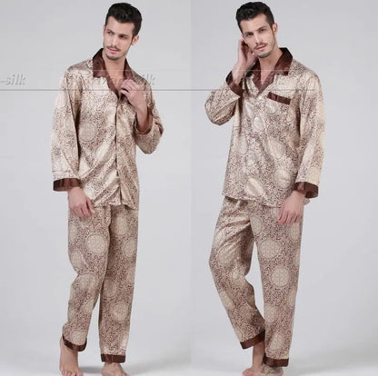 Mens Silk Satin Pajamas Set  Pajama Pyjamas PJS Sleepwear  Set  Robe Robes Nightgown  U.S.S  M  L XL 2XL 3XL Plus Blue Brown