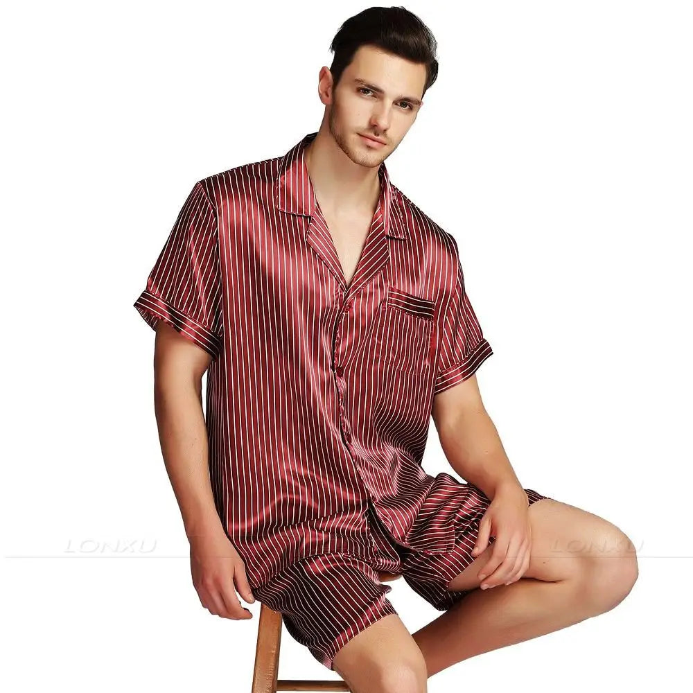 Mens Silk Satin Pajamas Pajama Pyjamas  Set  Sleepwear Set Loungewear S, M,L,XL,2XL,3XL ,4XL Short Sleeves