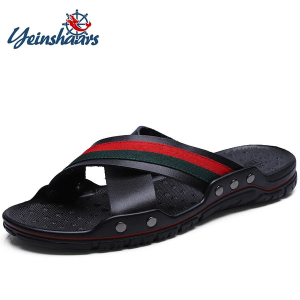 FUQIAO Brand Summer Men Slippers Fashion Leather Sandals Cross Strap Beach Water Shoes Men High Quality Slippers