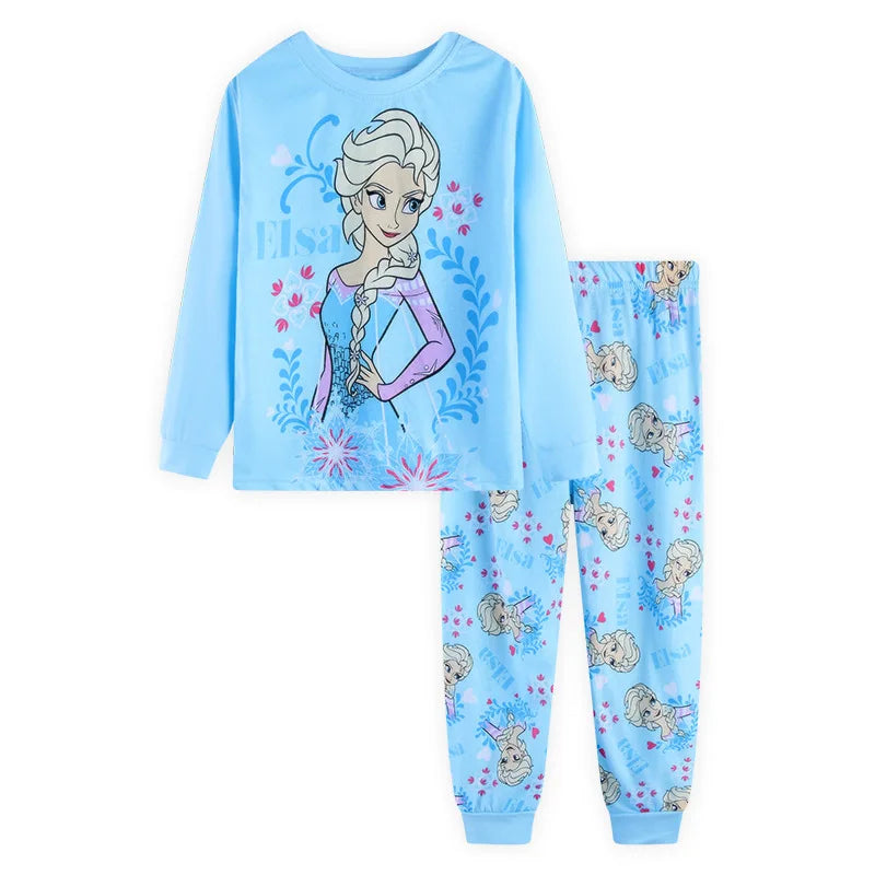 Free Shipping Girls Pajamas Kids Princess Anna Elsa Sleepwear Children Cartoon Clothing Set Baby Rapunzel Pijamas Cotton Pyjama