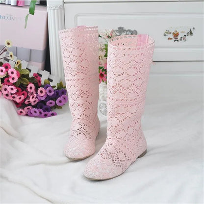 high quality 2025 Hollow Boots Shoes Breathable Knit Line Mesh boots Summer Women Boots Knee High Womens Shoes 34-41