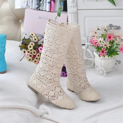 high quality 2025 Hollow Boots Shoes Breathable Knit Line Mesh boots Summer Women Boots Knee High Womens Shoes 34-41