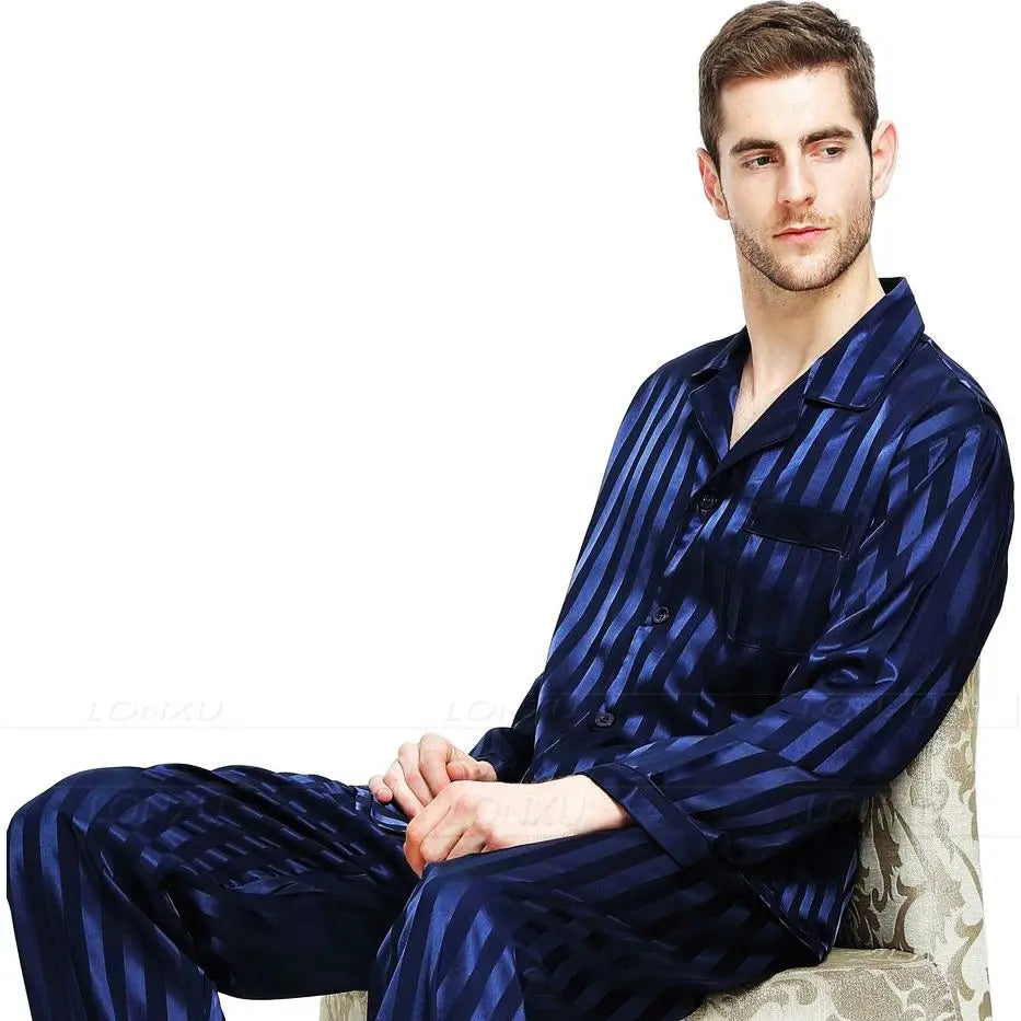 Mens Silk Satin Pajamas Set  Pajama Pyjamas Set  PJS  Sleepwear Set Loungewear  U.S.S,M,L,XL,2XL,3XLL,4XL Plus Striped