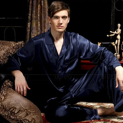 Mens Silk  Satin  Pajamas Set   Pyjamas  Set   Sleepwear  Loungewear  S~4XL