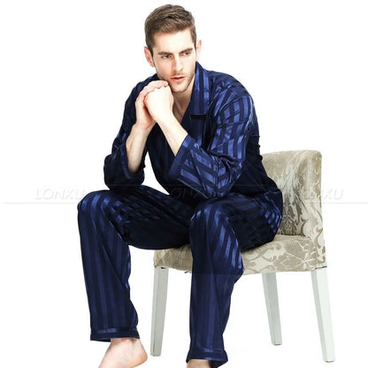 Mens Silk Satin Pajamas Set  Pajama Pyjamas Set  PJS  Sleepwear Set Loungewear  U.S.S,M,L,XL,2XL,3XLL,4XL Plus Striped