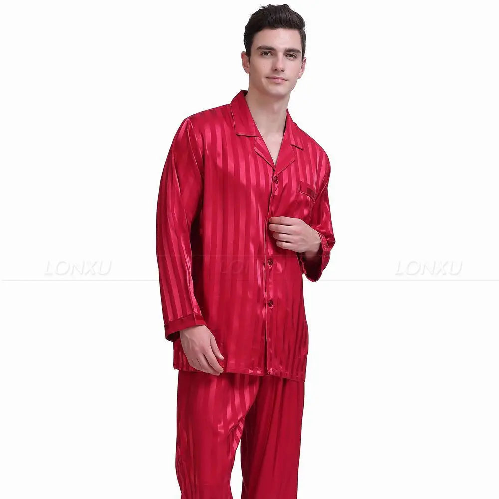 Mens Silk Satin Pajamas Set  Pajama Pyjamas Set  PJS  Sleepwear Set Loungewear  U.S.S,M,L,XL,2XL,3XLL,4XL Plus Striped