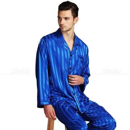 Mens Silk Satin Pajamas Set  Pajama Pyjamas Set  PJS  Sleepwear Set Loungewear  U.S.S,M,L,XL,2XL,3XLL,4XL Plus Striped