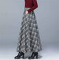 Mom High Waist Woolen plaid Skirts Autumn Winter Women's 3XL Wool Maxi Skirts Female Fashion Casual Long Streetwear