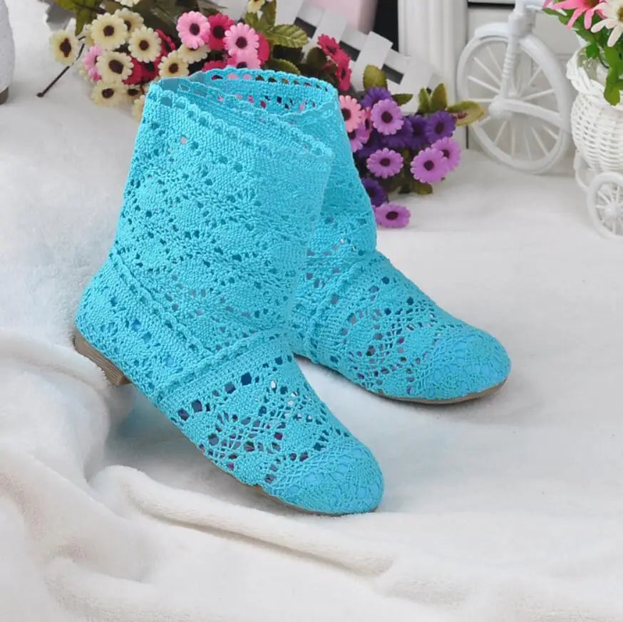 high quality 2025 Hollow Boots Shoes Breathable Knit Line Mesh boots Summer Women Boots Knee High Womens Shoes 34-41