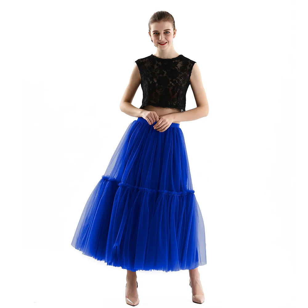 Maxi Long Tulle Skirts for Women Black Gothic Pleated Skirt Casual Party Fairycore Summer Winter Jupe Longue Falda Mujer