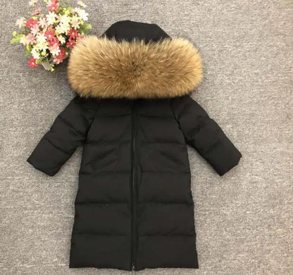 Children Girl boy Winter real fur thickened down jackets 90 down Long Coat jacket overcoat baby kids clothing -30 outwear ws1245