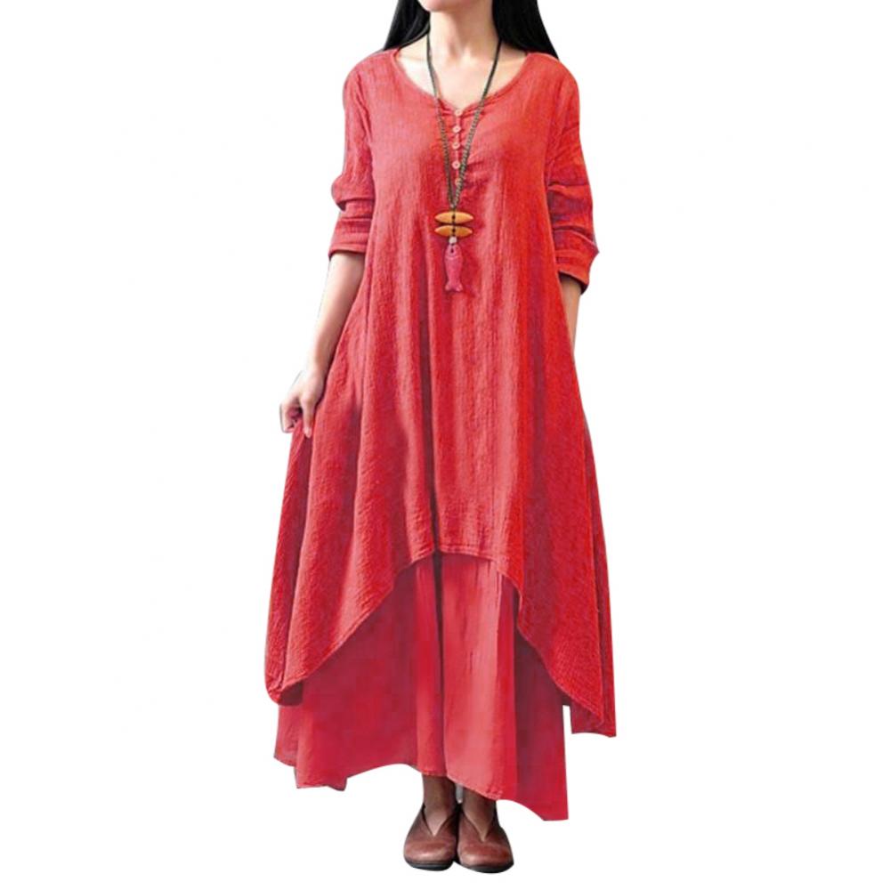 Spring Summer Women Long Cotton Linen Dress