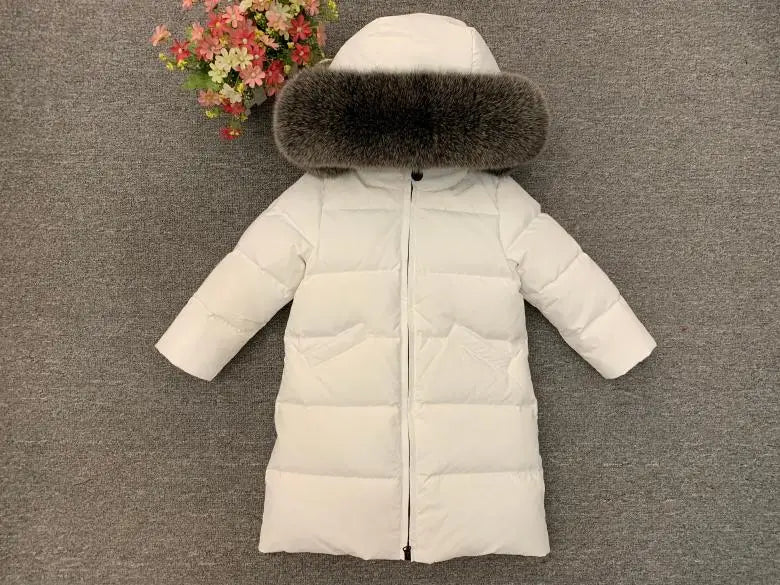 Children Girl boy Winter real fur thickened down jackets 90 down Long Coat jacket overcoat baby kids clothing -30 outwear ws1245