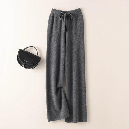 BELIARST Cashmere pants ladies high waist wide leg pants casual knitted trousers winter 100% pure wool loose women's pants