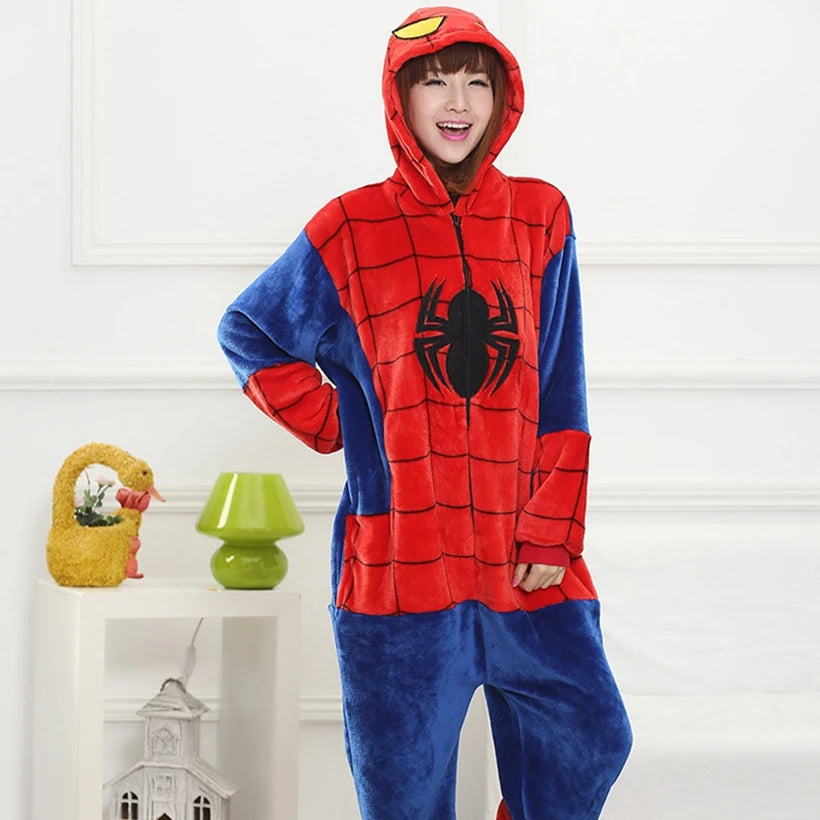 Winter Flannel Family Father Kids Female Red Spider Animal Pijamas Girl Boy Pajamas Woman Hooded Home Clothing Kigurimi