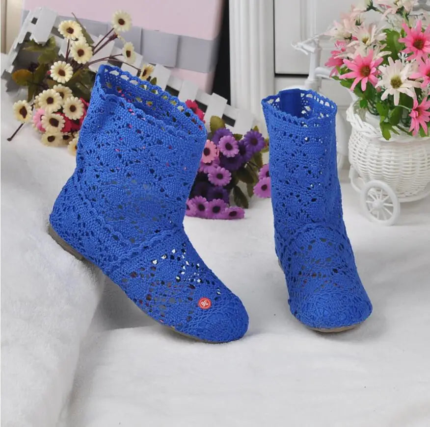 high quality 2025 Hollow Boots Shoes Breathable Knit Line Mesh boots Summer Women Boots Knee High Womens Shoes 34-41