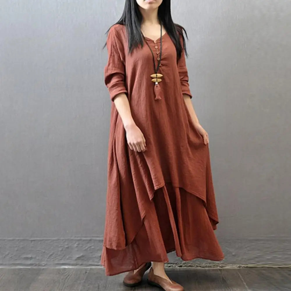 Spring Summer Women Long Cotton Linen Dress